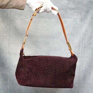 Celine Macadam Bordeaux Suede Handbag – Brown Leather Handle